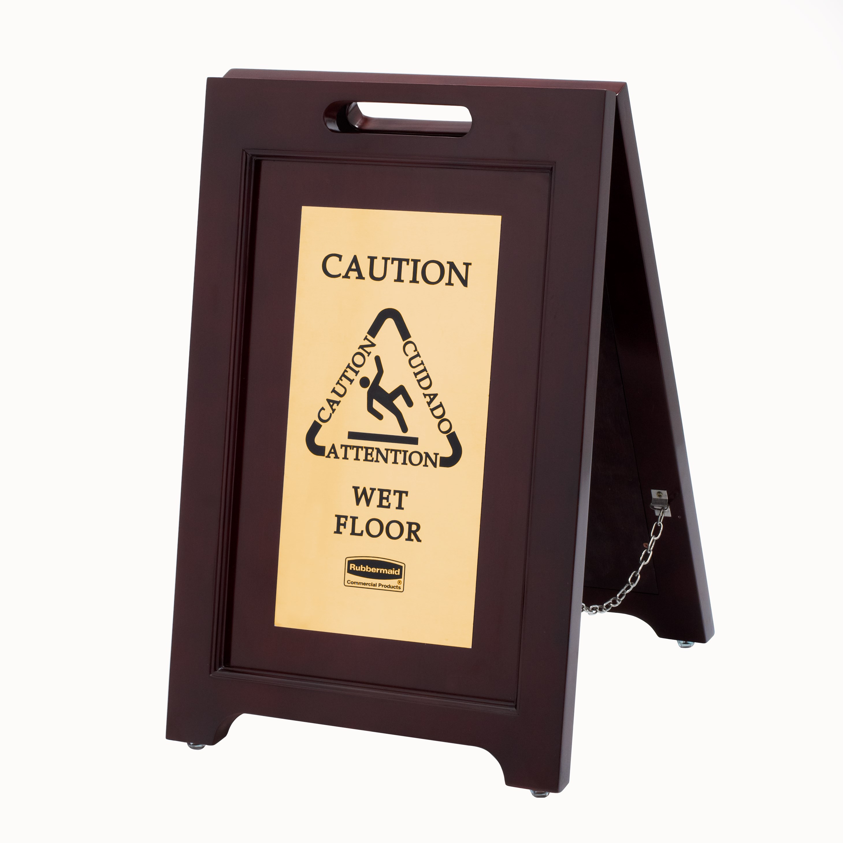 Executive Series™ Wooden Multilingual "Caution" Sign, 2 Sided, 22", Gold