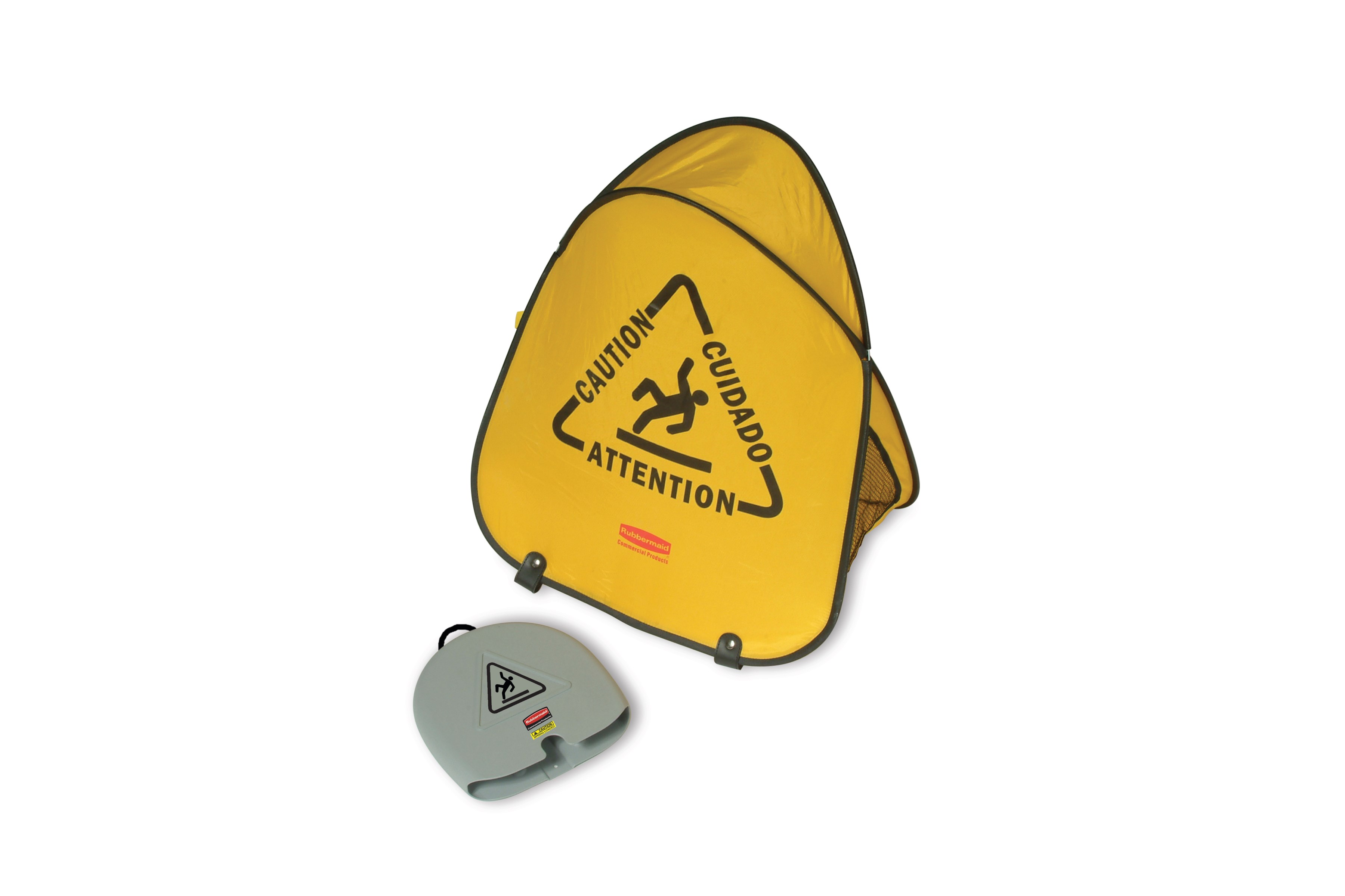 Large cone folds with a simple twist and slides into compact shell for handy storage. Multilingual safety communication utilizes ANSI/OSHA-compliant color and graphics.
