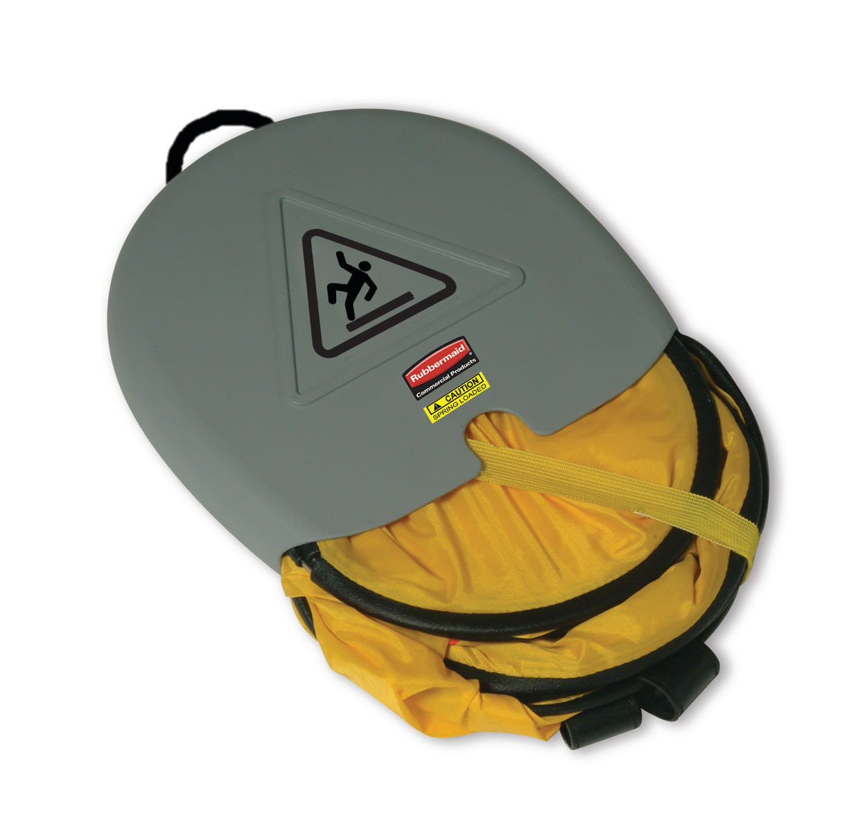 Los conos grandes se pliegan con un simple giro y se deslizan en la carcasa compacta para un almacenamiento práctico. El mensaje de seguridad multilingüe usa colores y gráficos compatibles con el estándar ANSI/OSHA.