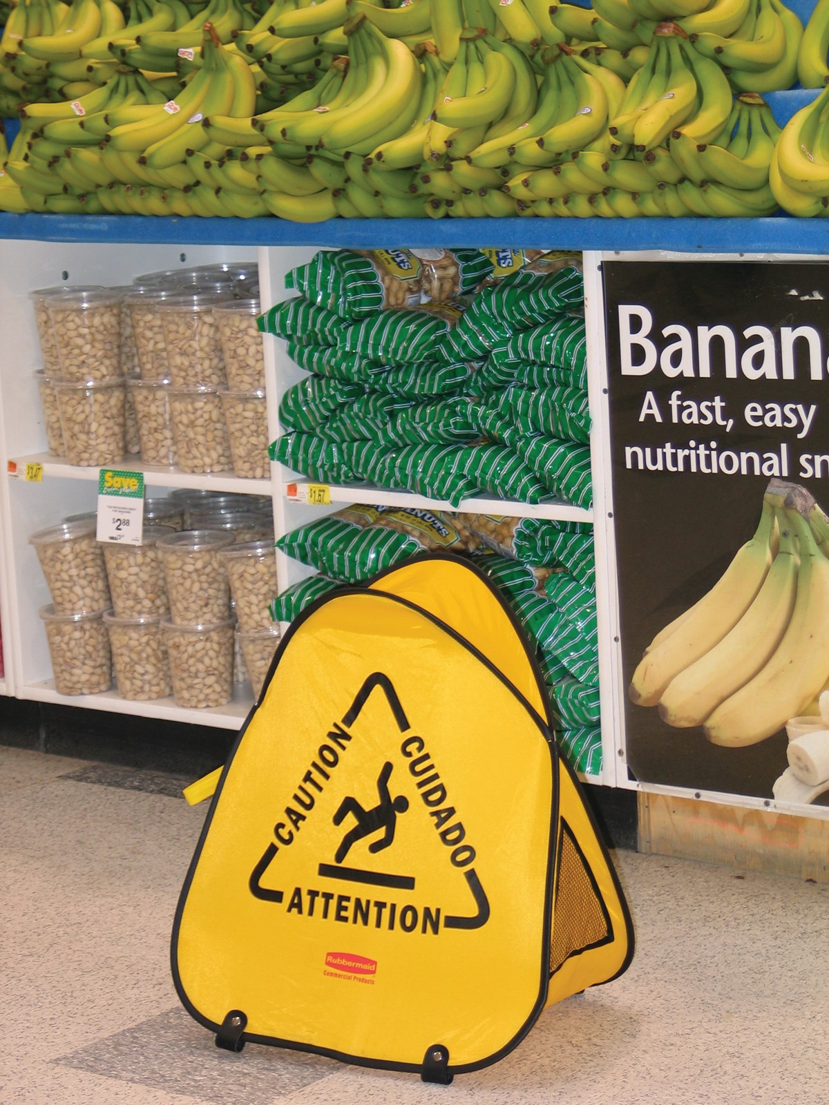 Large cone folds with a simple twist and slides into compact shell for handy storage. Multilingual safety communication utilizes ANSI/OSHA-compliant color and graphics.