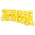 Easy to use, easy to see, easy to move, and easy to store mobile barrier uses articulating panels to extend to 13 feet long. It can be used straight, curved or circular. ANSI/OSHA-compliant colors.