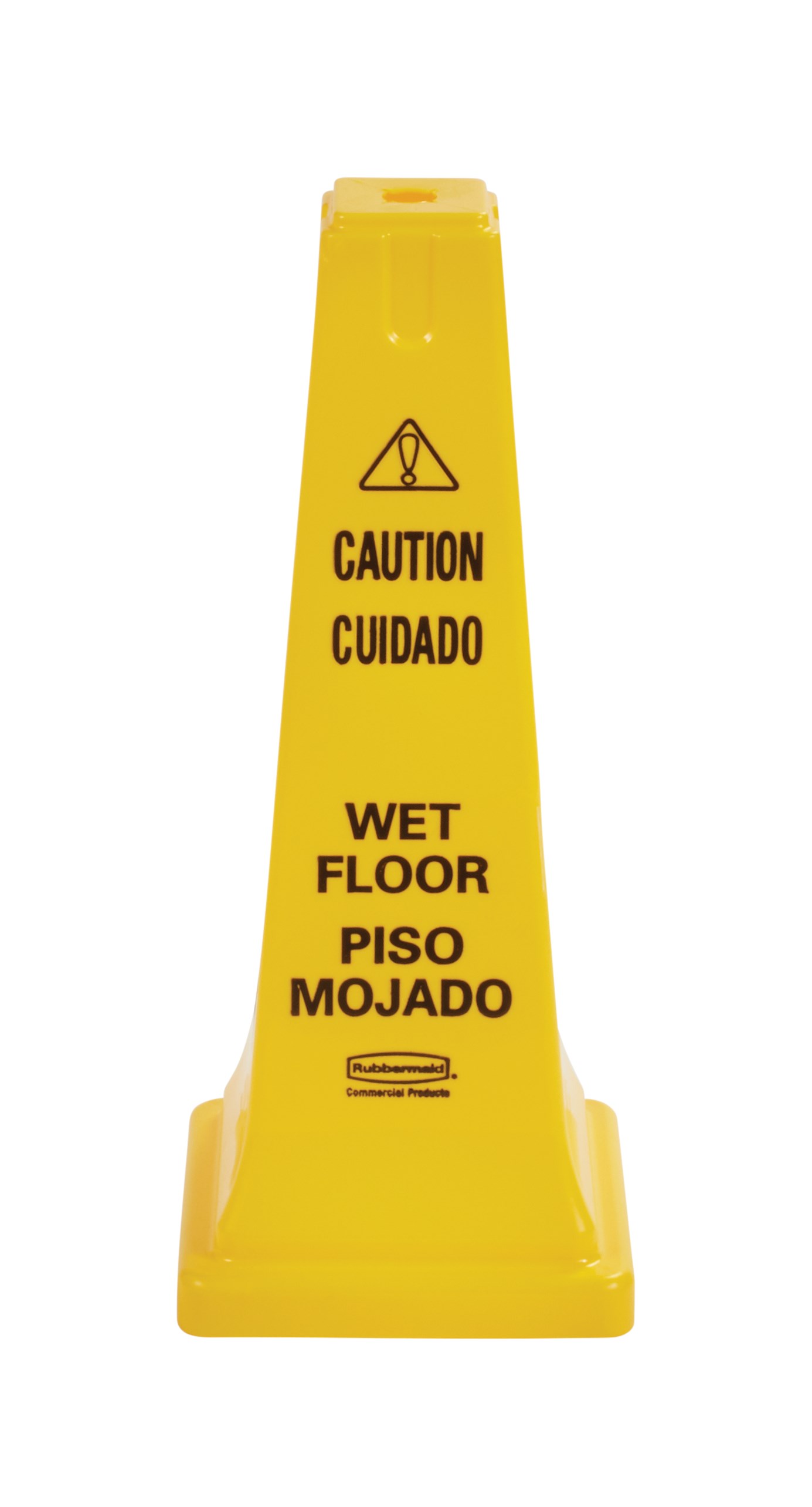 The Rubbermaid Commercial Multi-Lingual Safety Cone with "Caution Wet Floor" Imprint is a highly visible hazard protection sign. Features the 'caution' sign to warn pedestrians of potential dangers.