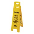 Lightweight "Closed" sign is 4-sided for effective multilingual safety communication and utilizes ANSI/OSHA-compliant color and graphics.
