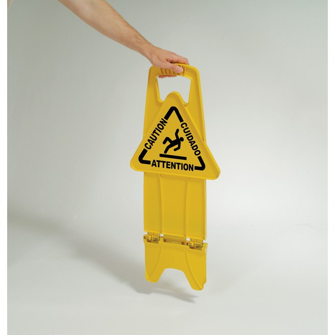 Unique “no tip” design is 2-sided for effective multilingual safety communication that utilizes ANSI/OSHA-compliant color and graphics.