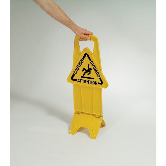 Unique “no tip” design is 2-sided for effective multilingual safety communication that utilizes ANSI/OSHA-compliant color and graphics.
