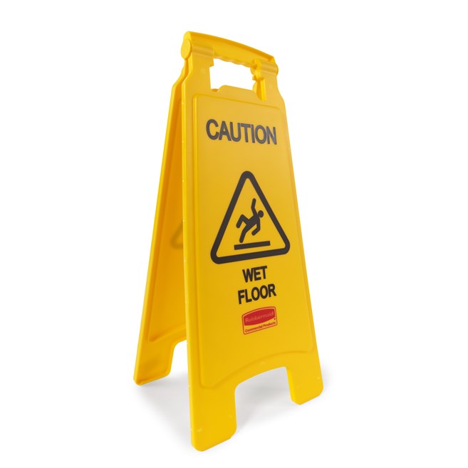 Lightweight "Caution Wet Floor" sign is 2-sided for effective safety communication and utilizes ANSI/OSHA-compliant color and graphics.