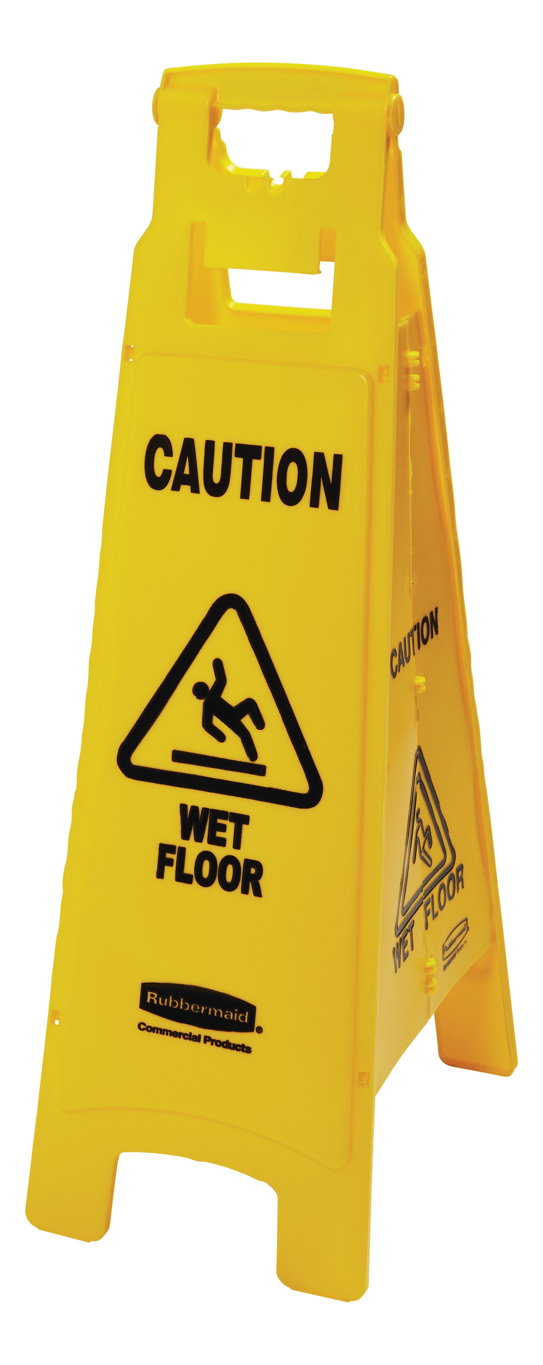 This lightweight "Caution Wet Floor" sign is 4-sided for effective safety communication and utilizes ANSI/OSHA-compliant color and graphics.
