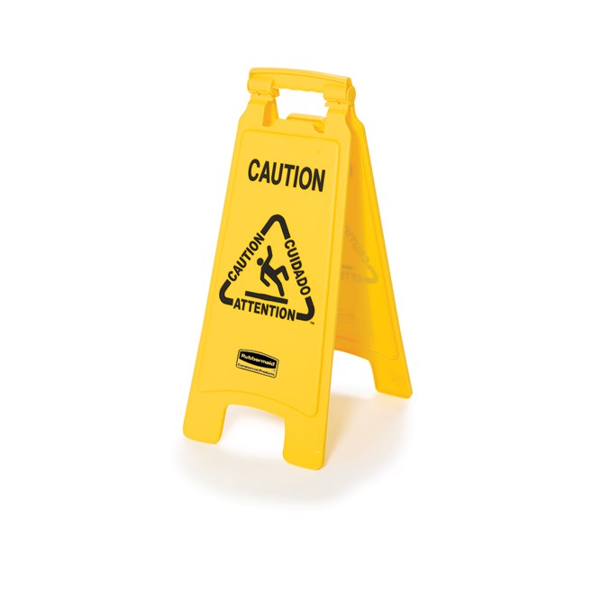 Lightweight "Caution" sign is 2-sided for effective multilingual safety communication and utilizes ANSI/OSHA-compliant color and graphics.