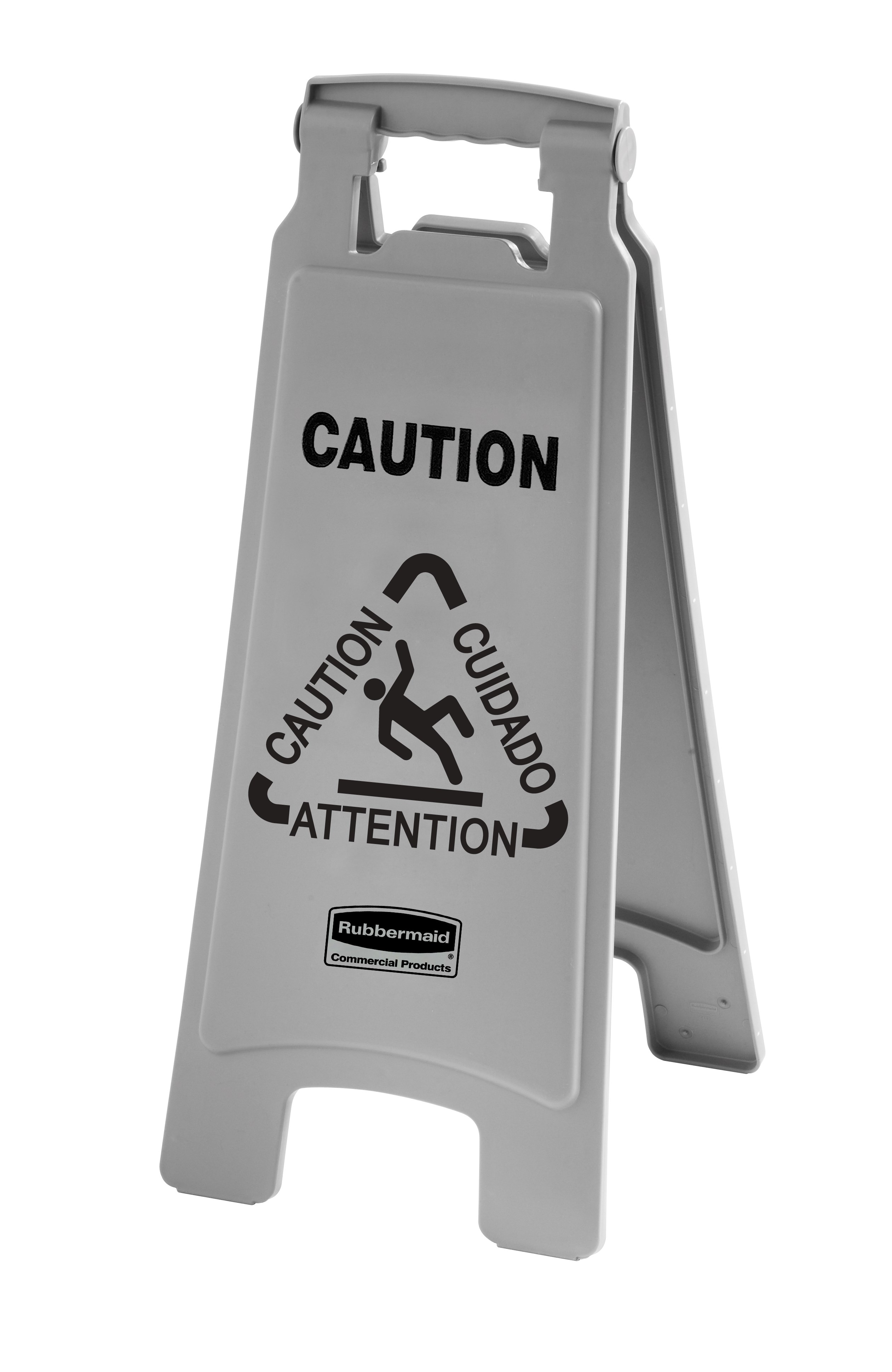 Sleek, lightweight "Caution" sign is 2-sided for effective multilingual safety communication that won't disrupt a building's image.