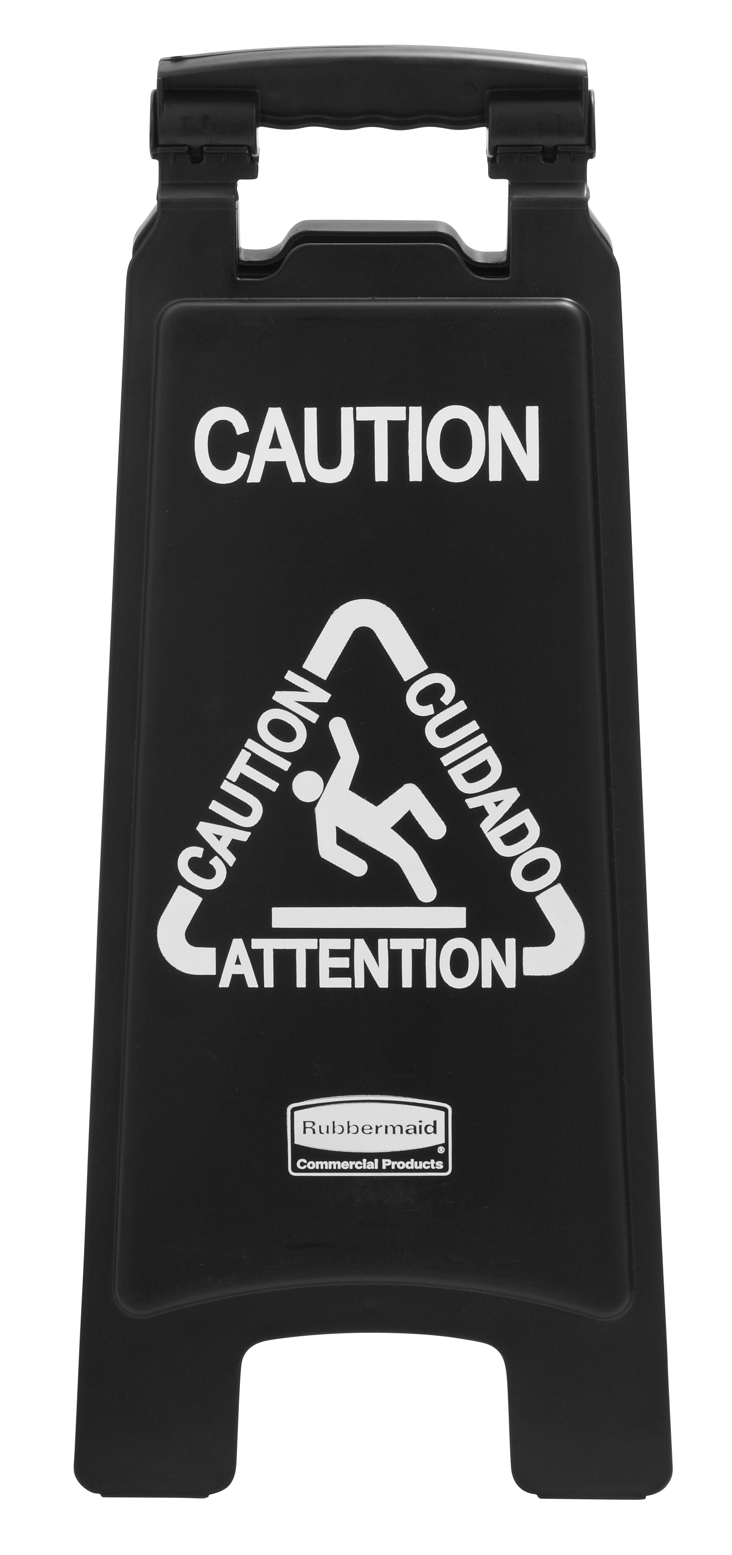 Sleek, lightweight "Caution" sign is 2-sided for effective multilingual safety communication that won't disrupt a building's image.