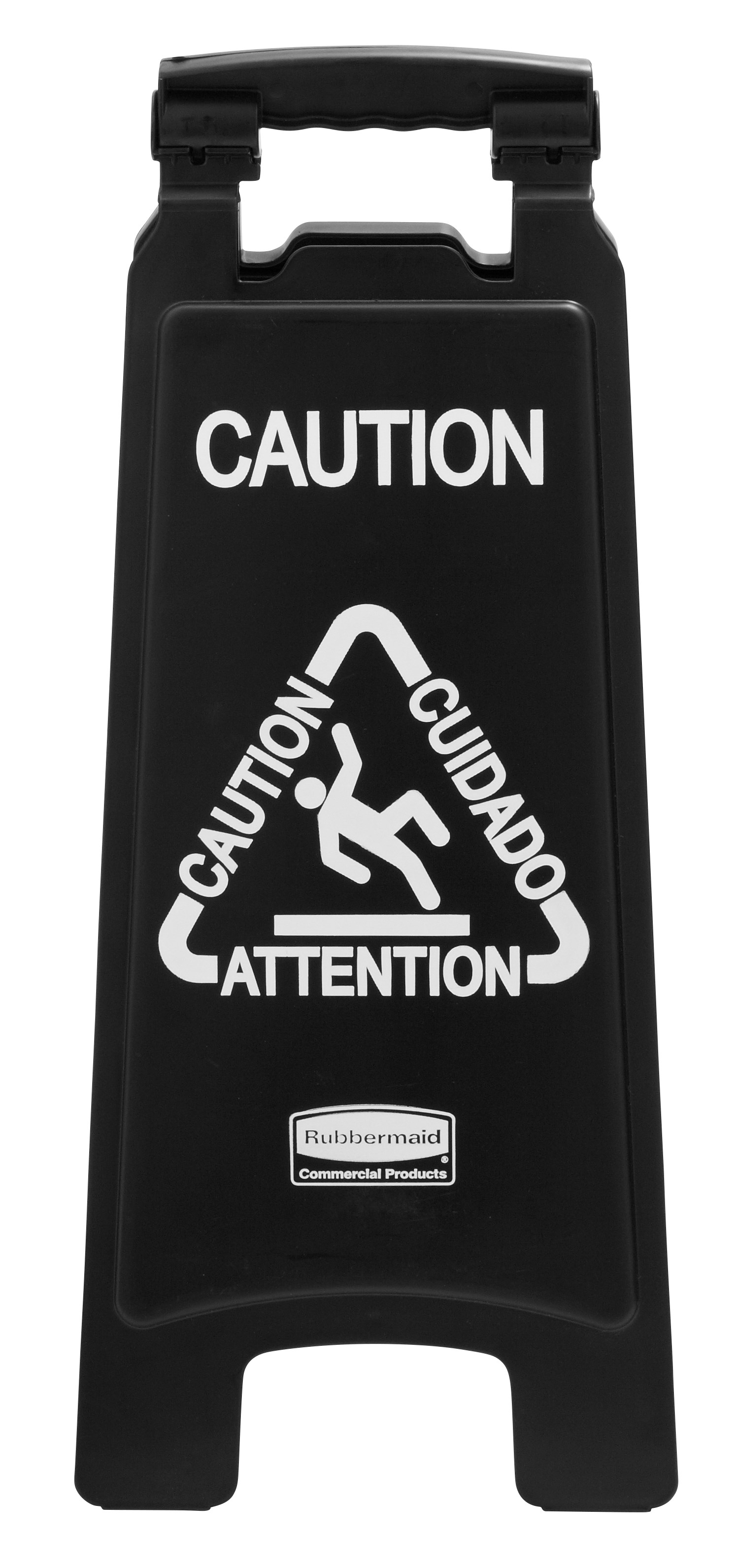 Sleek, lightweight "Caution" sign is 2-sided for effective multilingual safety communication that won't disrupt a building's image.