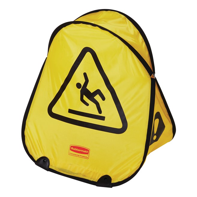 Der große Kegel lässt sich mit einer einfachen Drehung zusammenklappen und in eine kompakte Hülle zur praktischen Aufbewahrung schieben. Internationales „Vorsicht Rutschgefahr“-Symbol in ANSI- / OSHA-konformer Farbe und Grafiken.