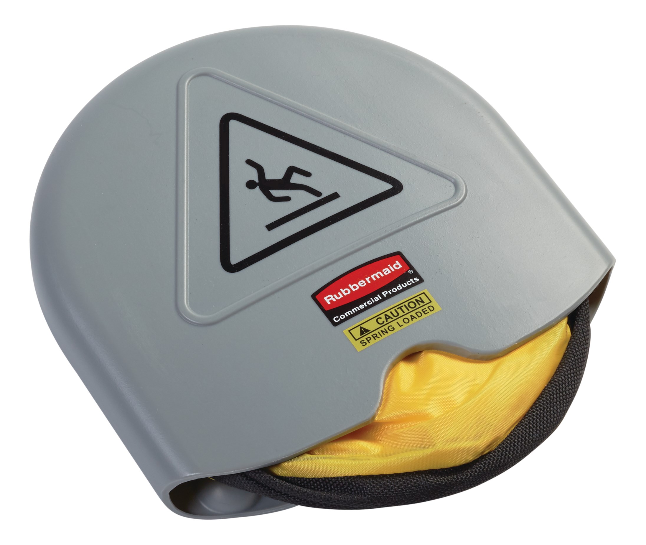 Large cone folds with a simple twist and slides into compact shell for handy storage. International Wet Floor Symbol communication utilizes ANSI/OSHA-compliant color and graphics.