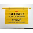 "Closed For Cleaning" hanging sign is on an extendable pole to block doorways and entrances up to 50" wide and utilizes ANSI/OSHA-compliant color