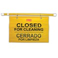"Closed For Cleaning" hanging sign is on an extendable pole to block doorways and entrances up to 50" wide and utilizes ANSI/OSHA-compliant color