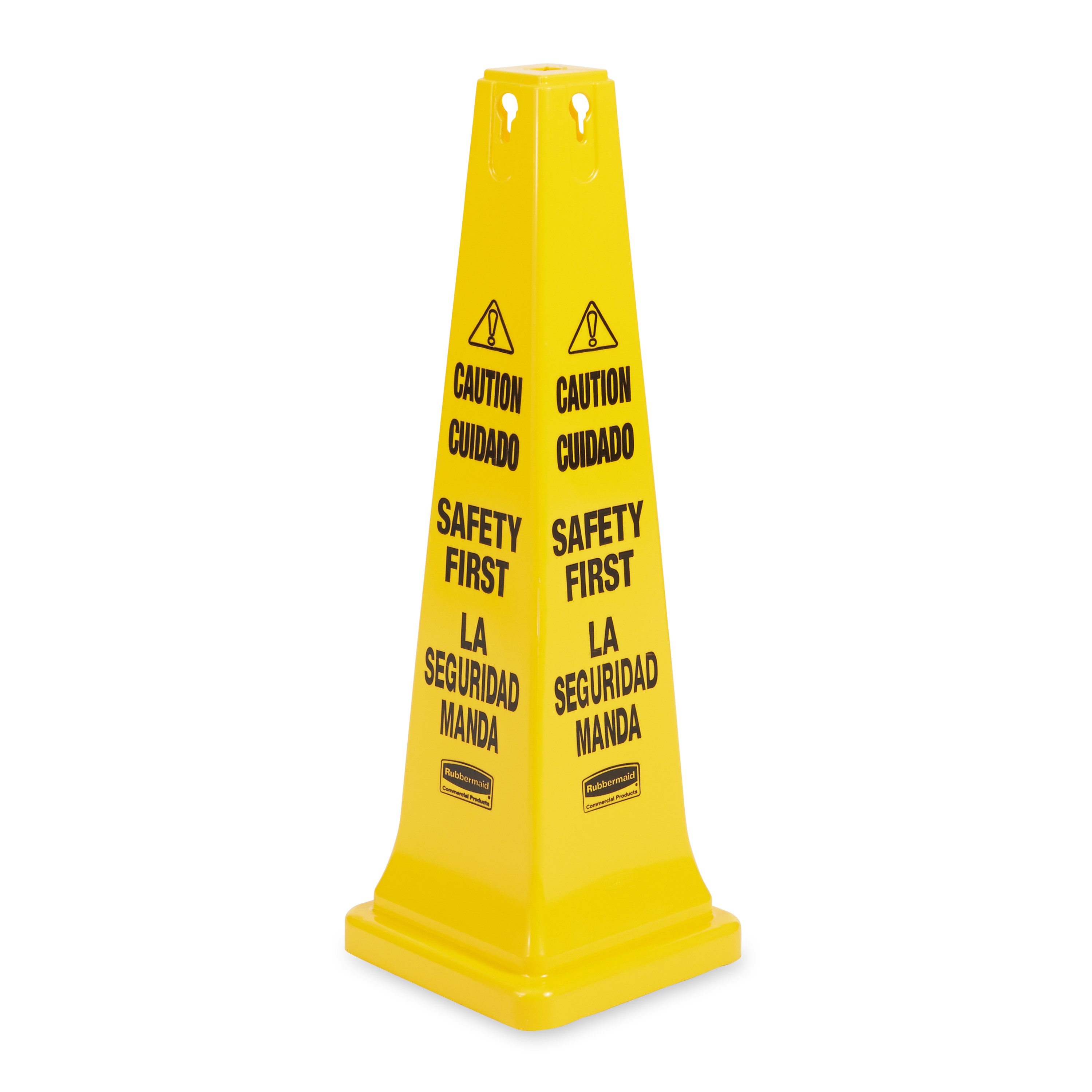 Highly visible, 36", bright yellow hazard protection cone. English/Spanish safety communication utilizes ANSI/OSHA-compliant color and graphics.