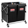 The Rubbermaid Commercial 1881781 Executive Series Multi-Stream, Collapsible X-Cart Basket, Two 4-Bushel bags, 220 lbs load capacity, Black.