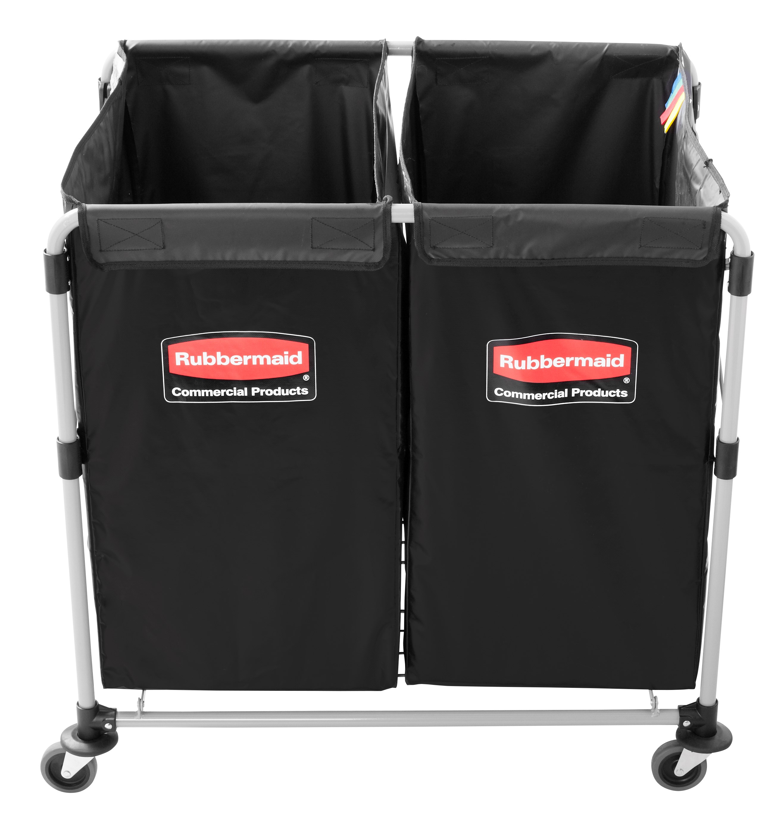 The Rubbermaid Commercial 1881781 Executive Series Multi-Stream, Collapsible X-Cart Basket, Two 4-Bushel bags, 220 lbs load capacity, Black.