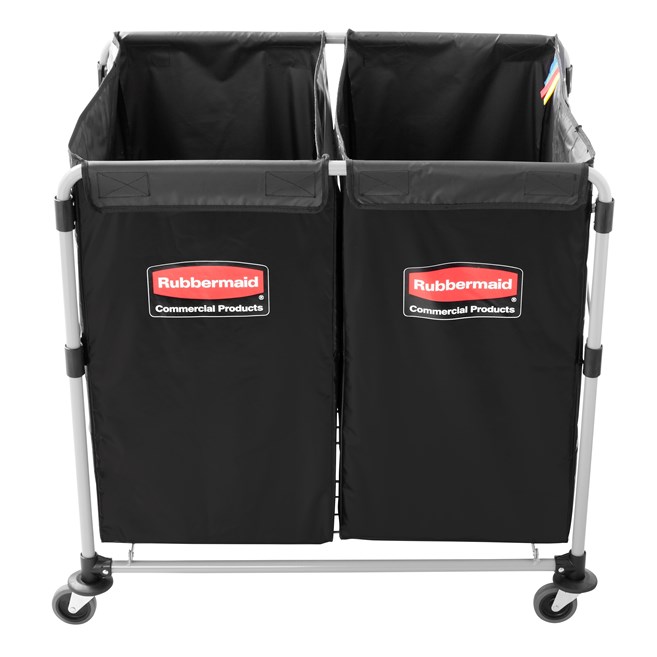 The Rubbermaid Commercial 1881781 Executive Series Multi-Stream, Collapsible X-Cart Basket, Two 4-Bushel bags, 220 lbs load capacity, Black.