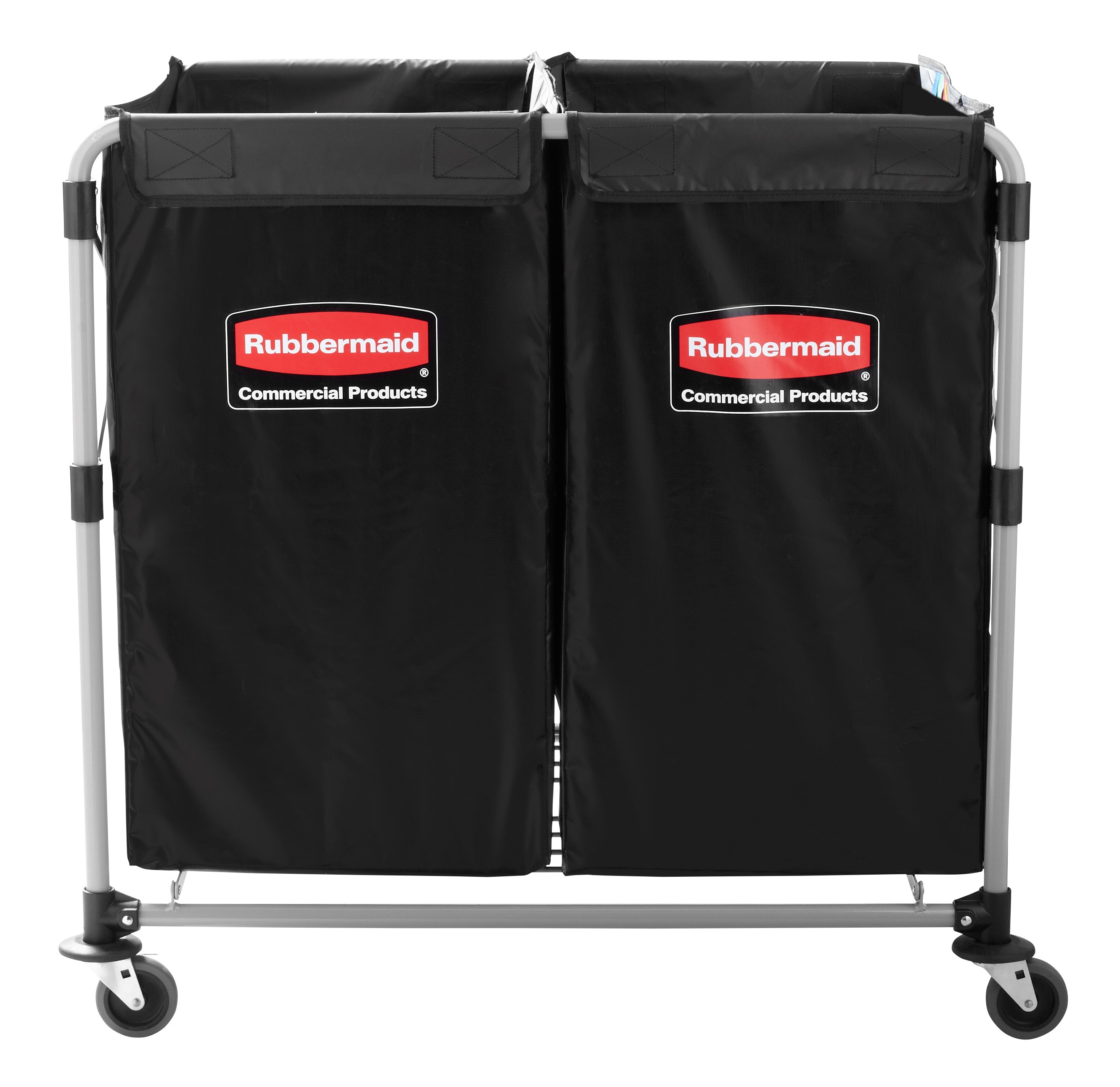 The Rubbermaid Commercial 1881781 Executive Series Multi-Stream, Collapsible X-Cart Basket, Two 4-Bushel bags, 220 lbs load capacity, Black.