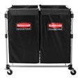 The Rubbermaid Commercial 1881781 Executive Series Multi-Stream, Collapsible X-Cart Basket, Two 4-Bushel bags, 220 lbs load capacity, Black.