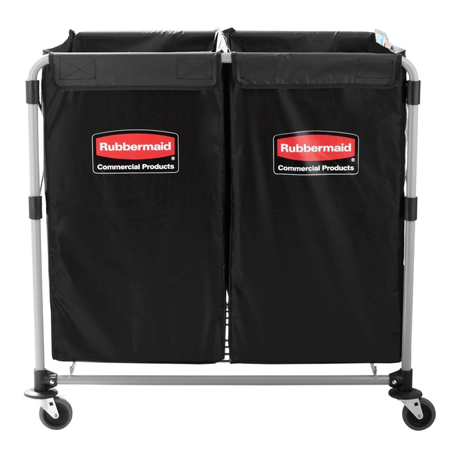The Rubbermaid Commercial 1881781 Executive Series Multi-Stream, Collapsible X-Cart Basket, Two 4-Bushel bags, 220 lbs load capacity, Black.