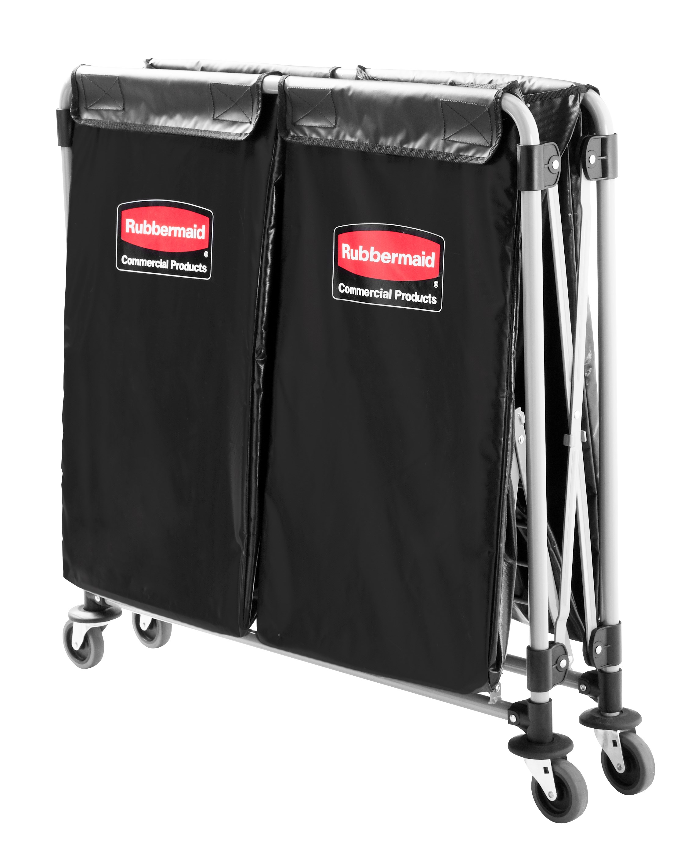 The Rubbermaid Commercial 1881781 Executive Series Multi-Stream, Collapsible X-Cart Basket, Two 4-Bushel bags, 220 lbs load capacity, Black.