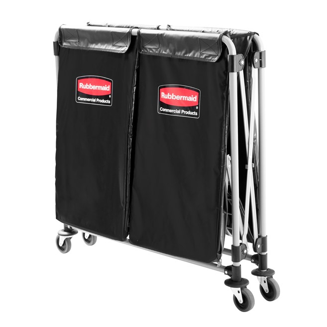 The Rubbermaid Commercial 1881781 Executive Series Multi-Stream, Collapsible X-Cart Basket, Two 4-Bushel bags, 220 lbs load capacity, Black.