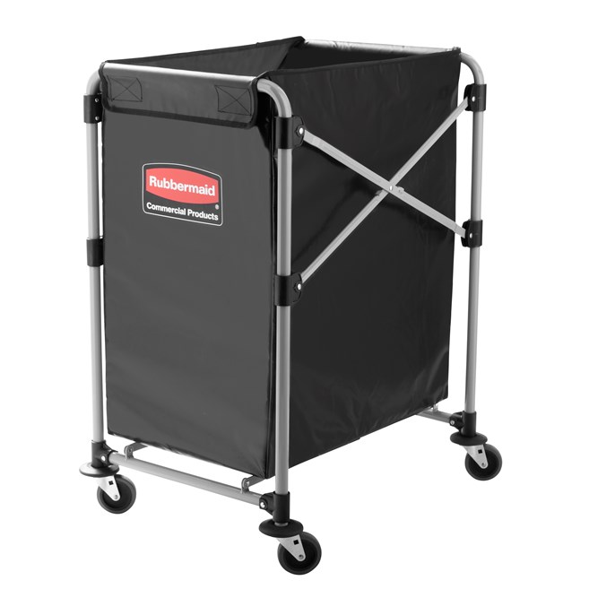 The Rubbermaid Commercial 1881749 Executive Series Collapsible X-Cart Basket, 4-Bushel, 220 lbs load capacity, Black.