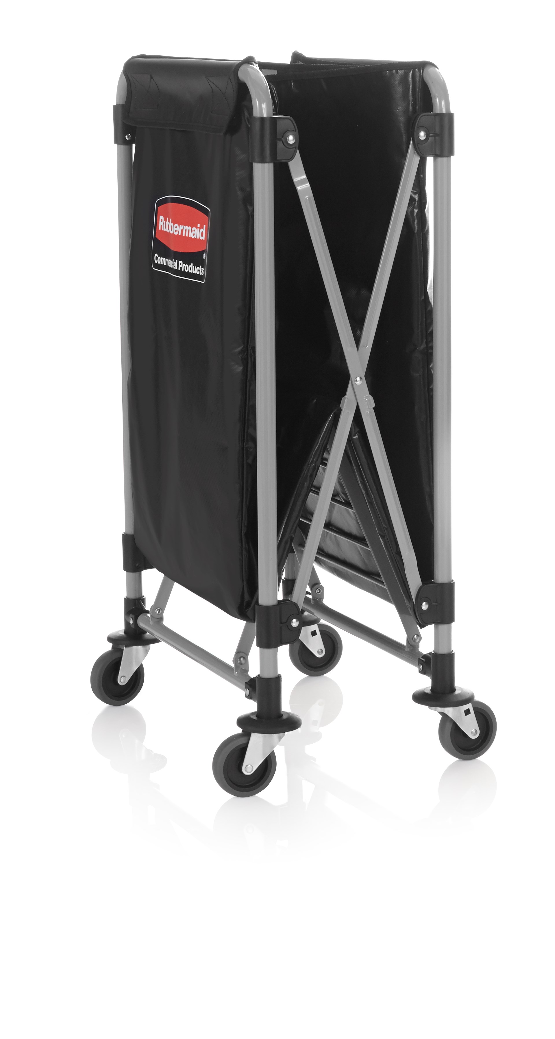 ตะกร้ารถเข็นพับได้ Rubbermaid Commercial 1881750 Executive Series ขนาด 8 บุชเชล รับน้ำหนักได้ 220 ปอนด์ สีดำ