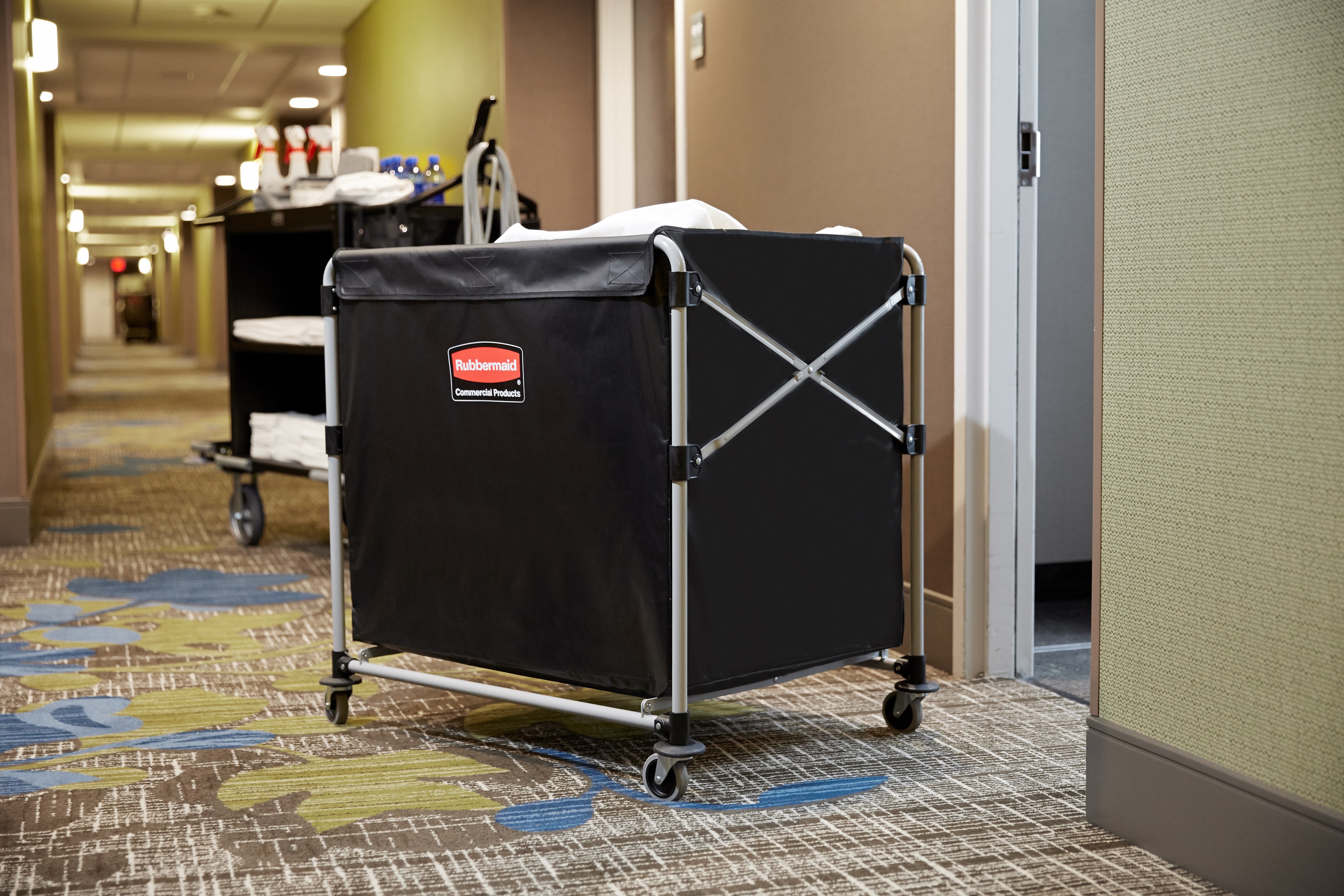 The Rubbermaid Commercial 1881750 Executive Series Collapsible X-Cart Basket, 8-Bushel, 220 lbs load capacity, Black.