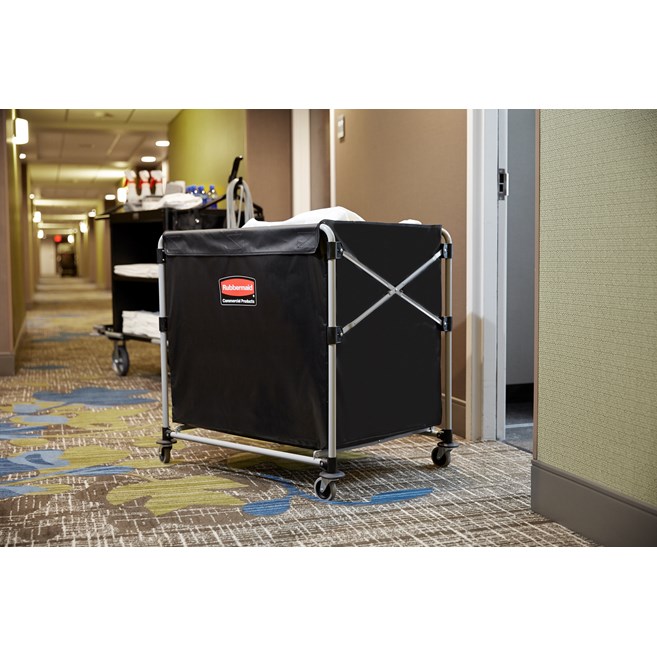 The Rubbermaid Commercial 1881750 Executive Series Collapsible X-Cart Basket, 8-Bushel, 220 lbs load capacity, Black.