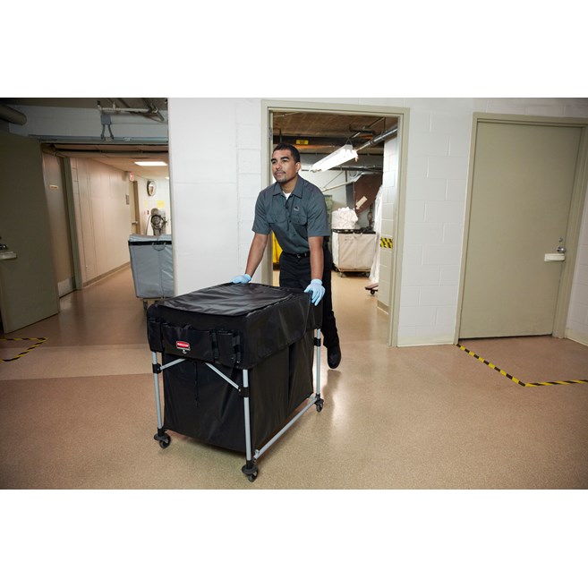 The Rubbermaid Commercial 1881750 Executive Series Collapsible X-Cart Basket, 8-Bushel, 220 lbs load capacity, Black.