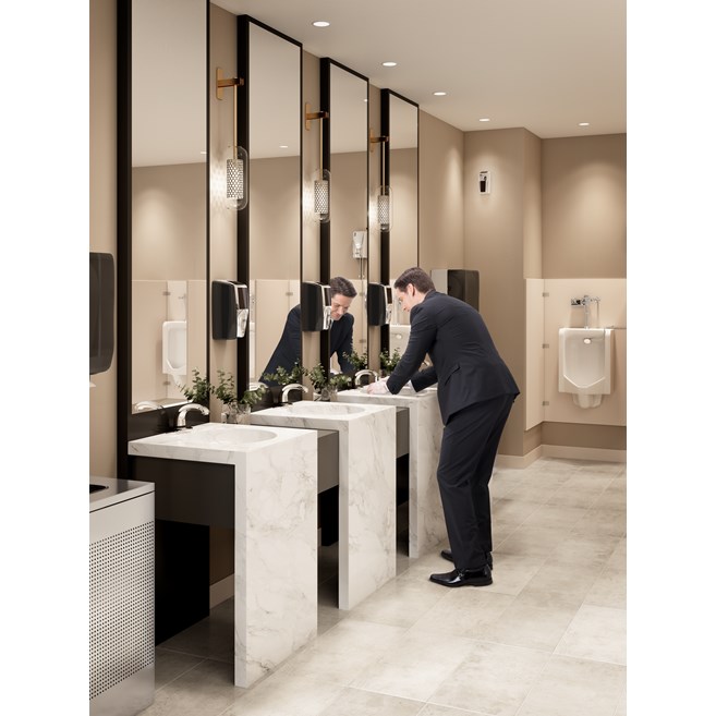 The AutoFlush® Sidemount for urinals is a touch-free, sensor-activated system that eliminates the potential for cross-contamination and promotes good hygiene.