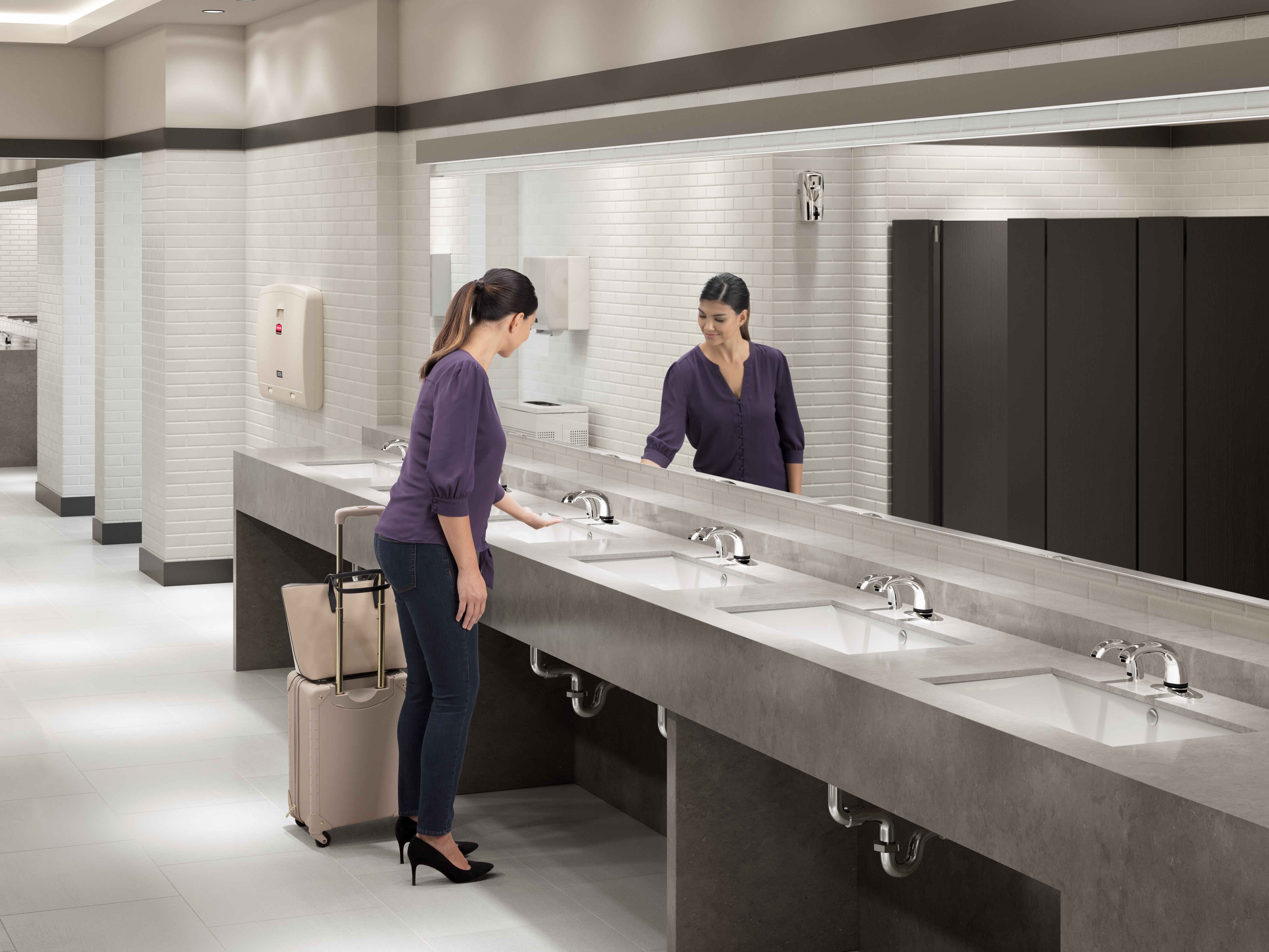 The AutoFaucet® is a user-friendly, automatic faucet that utilizes Surround Sensor™ Technology to dispense water only when needed. Touch-free activation helps reduce cross-contamination on user's hands.