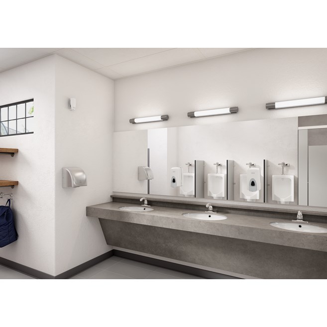 The AutoFlush® Sidemount for urinals is a touch-free, sensor-activated system that eliminates the potential for cross-contamination and promotes good hygiene.