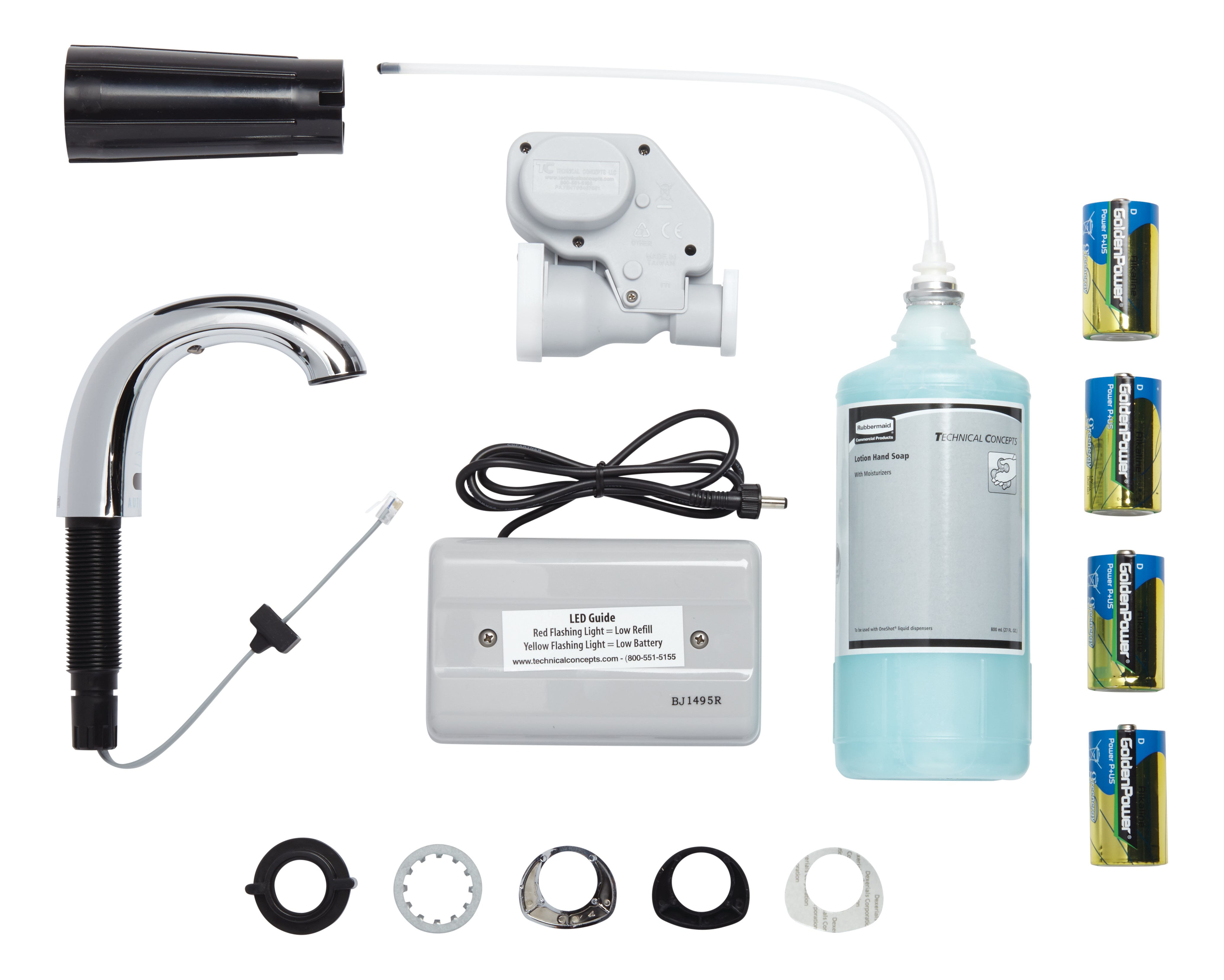 The OneShot® Lotion System sets the standard for quality and reliability in counter-mounted soap dispensing. Low Profile Starter Kit includes Chrome Liquid Dispenser, 800 ml Liquid Hand Wash Refill and 4 D Batteries.