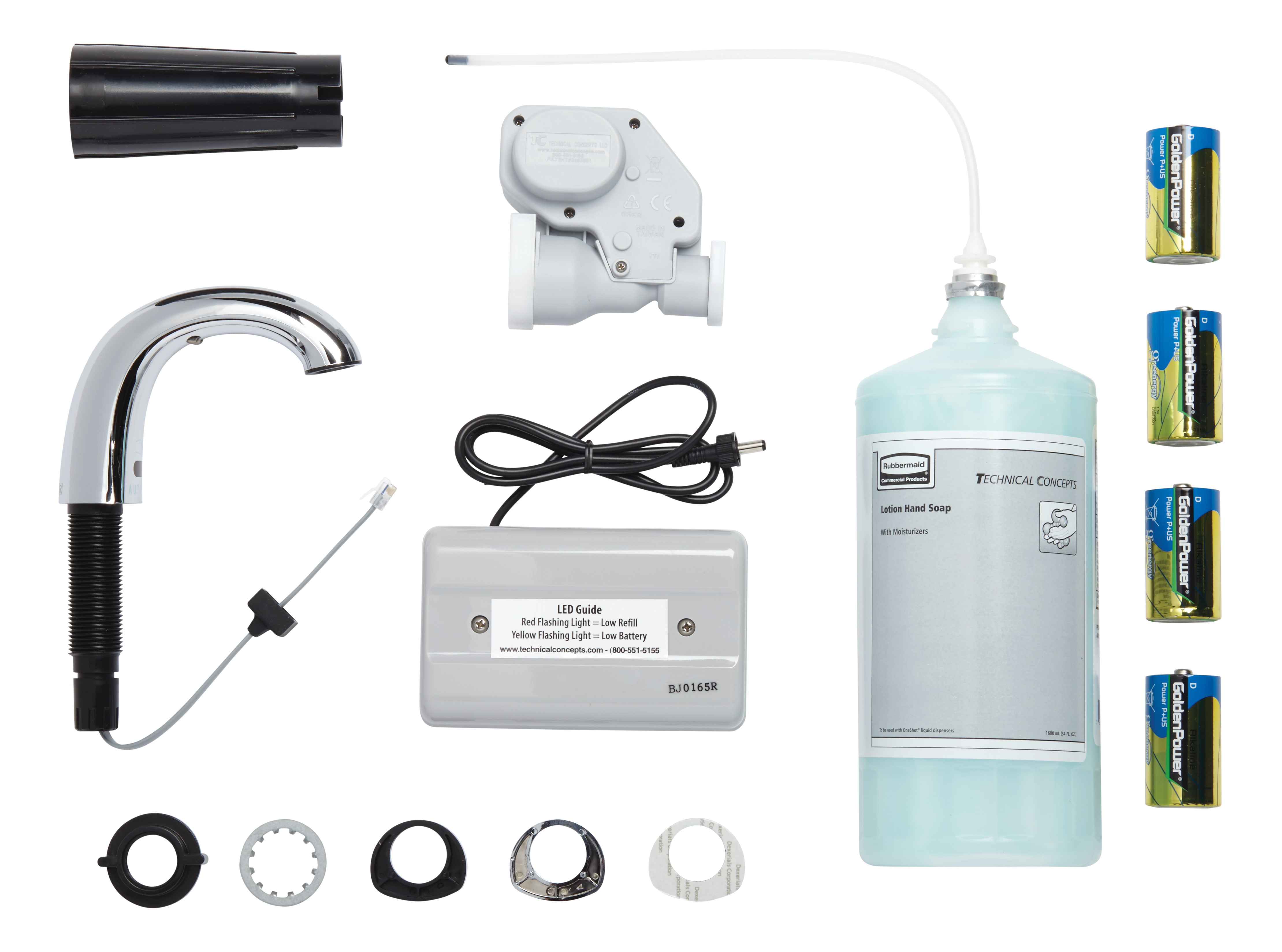 The OneShot® Lotion System sets the standard for quality and reliability in counter-mounted soap dispensing. Low Profile Starter Kit includes Chrome Liquid Dispenser, 1600 ml Liquid Hand Wash Refill and 4 D Batteries.