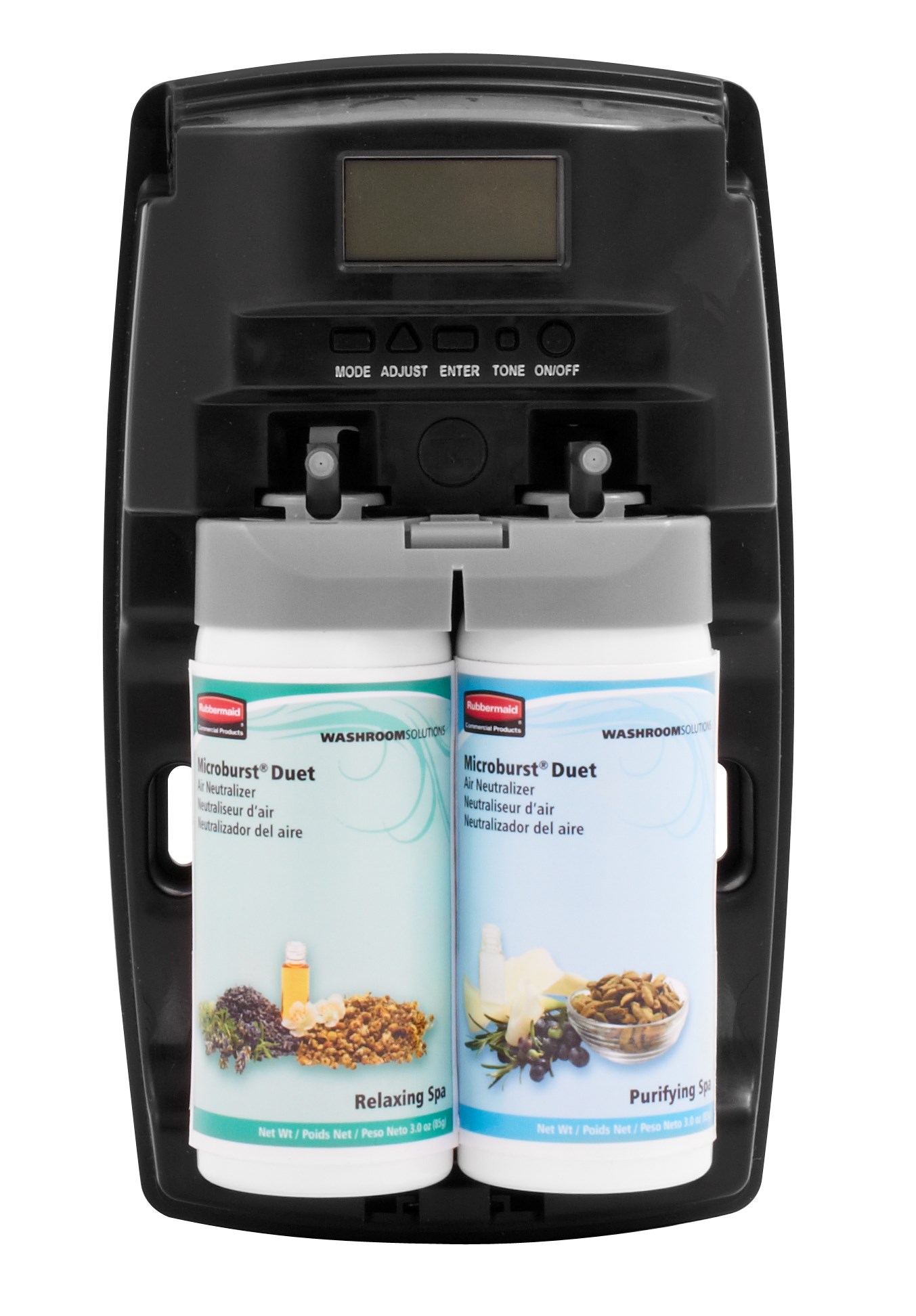 Microburst® Duet, a dual-fragrance odor control system, alternates between two complementary scents.