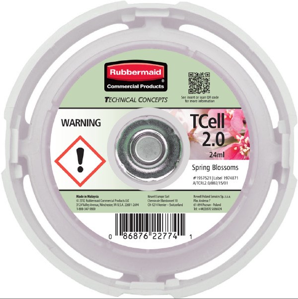 The Rubbermaid Commercial TCell™ 2.0 odor control system refills dispense a consistent level of high quality fragrance for up to 45 days.