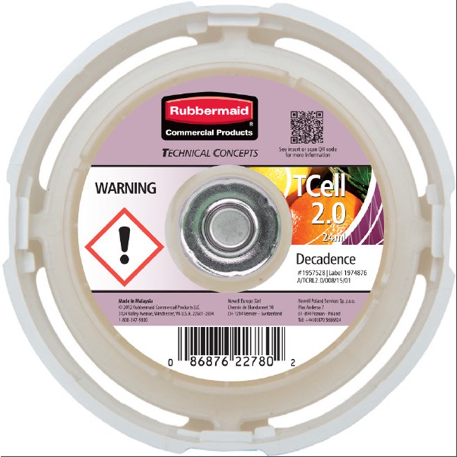 The Rubbermaid Commercial TCell™ 2.0 odour control system refills dispense a consistent level of high quality fragrance for up to 45 days.