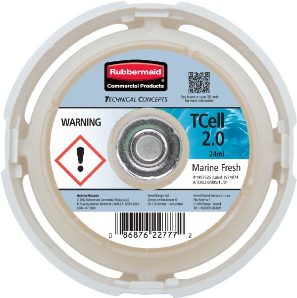 The Rubbermaid Commercial TCell™ 2.0 odor control system refills dispense a consistent level of high quality fragrance for up to 45 days.