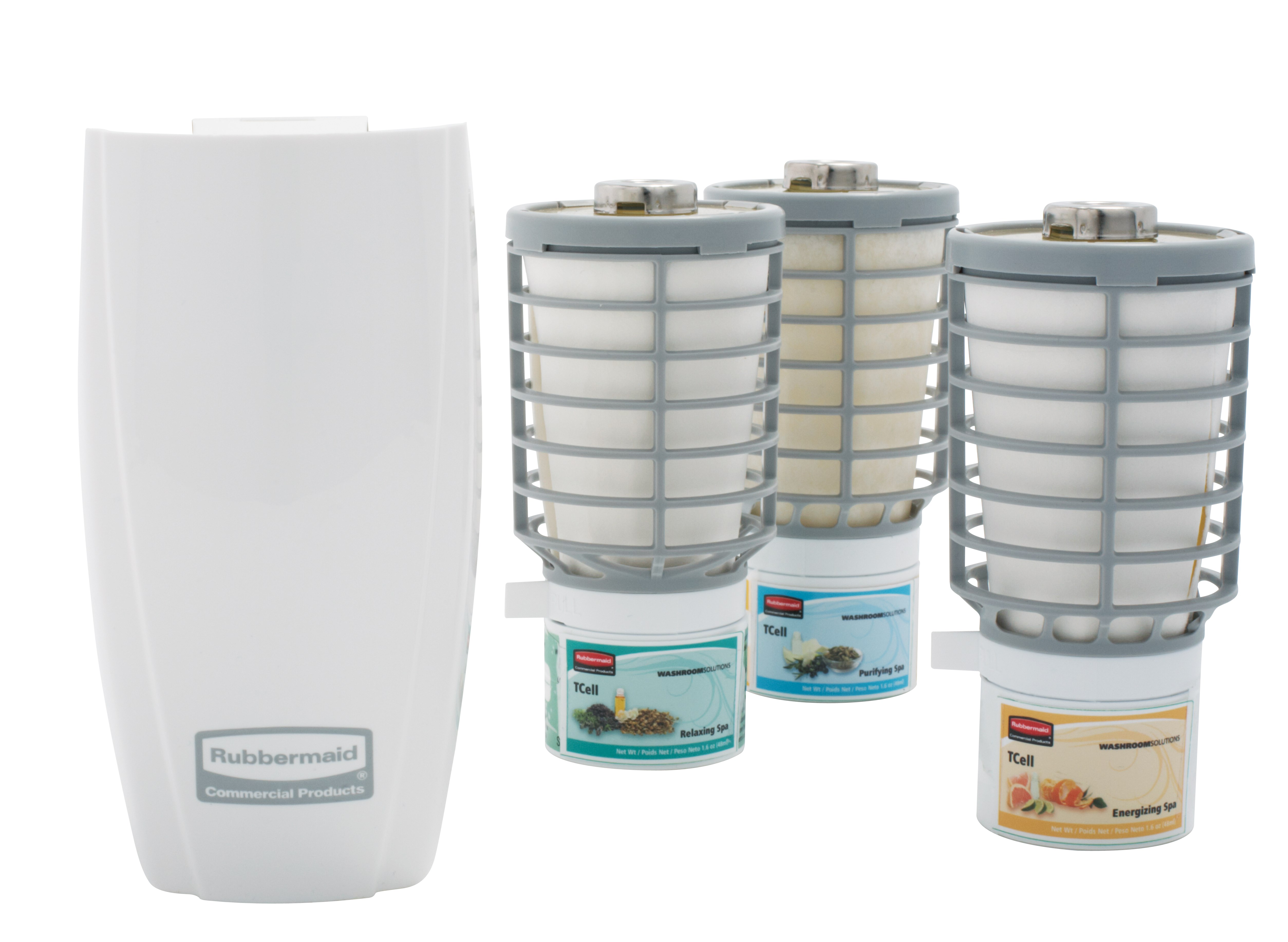 The Rubbermaid Commercial TCell™ is an odor control system that utilizes advanced fuel cell technology to deliver a precise, timed dose of high-quality fragrance for up to 60 days.