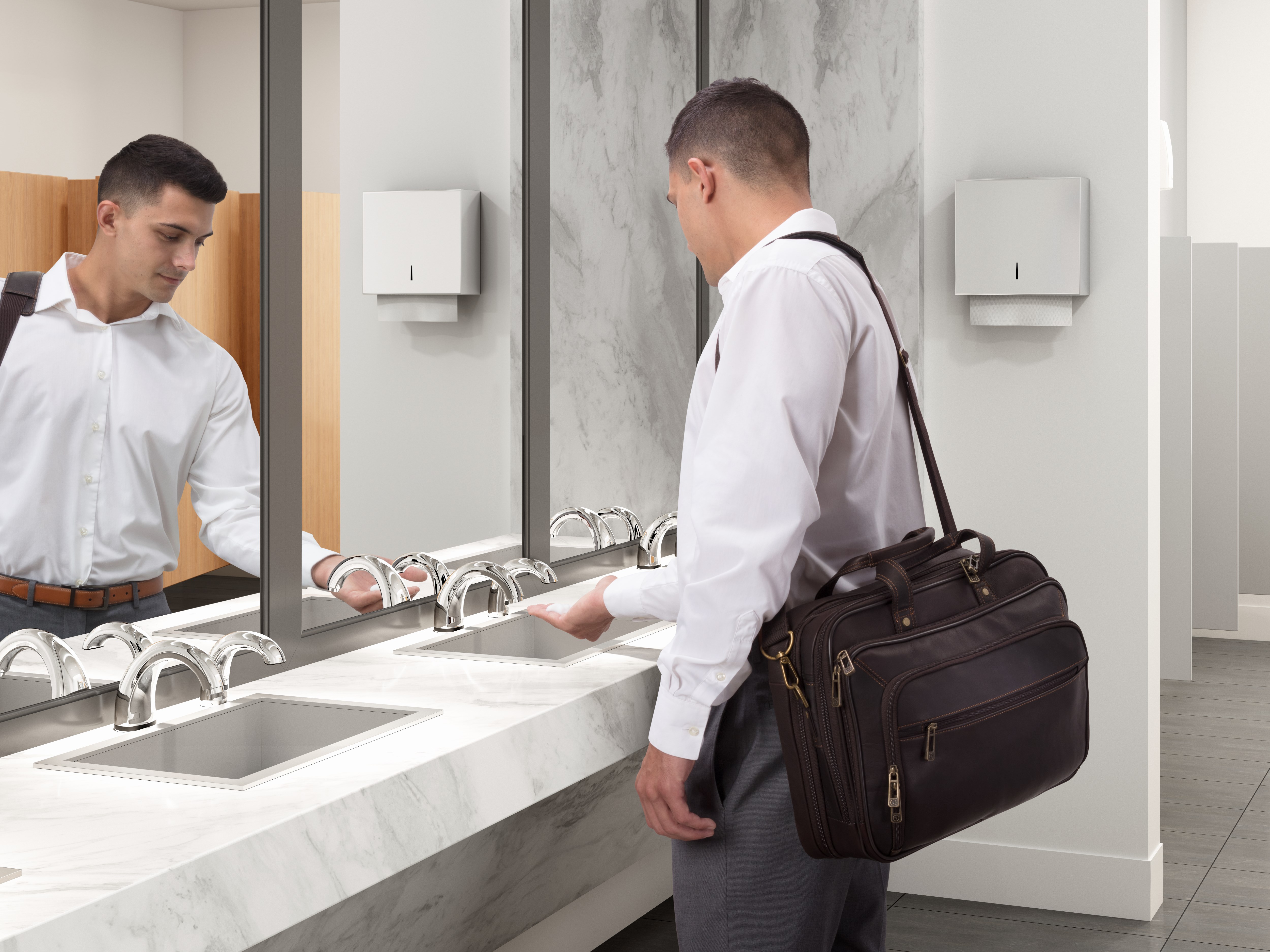 Máy tạo bọt OneShot® là máy tạo bọt tự động không cần chạm, giúp ngăn ngừa sự lây lan của vi trùng và vi khuẩn. Công thức sang trọng khuyến khích rửa tay lành mạnh và công nghệ Smart Sensor™ phát hiện bàn tay, tự động cung cấp lượng xà phòng hoàn hảo — mọi lúc.