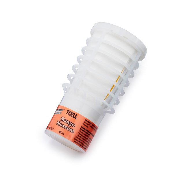The Rubbermaid Commercial TCell™ odor control system utilizes passive fuel cell technology to deliver precise, timed fragrance for up to 90 days of consistent odor control.