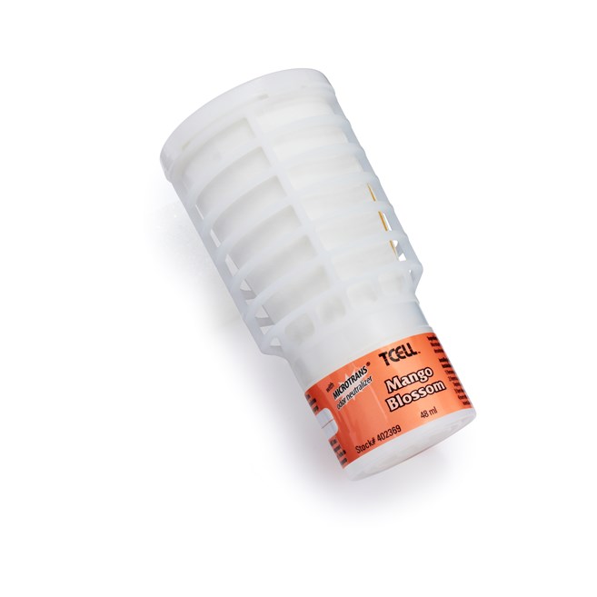 The Rubbermaid Commercial TCell™ odor control system utilizes passive fuel cell technology to deliver precise, timed fragrance for up to 90 days of consistent odor control.