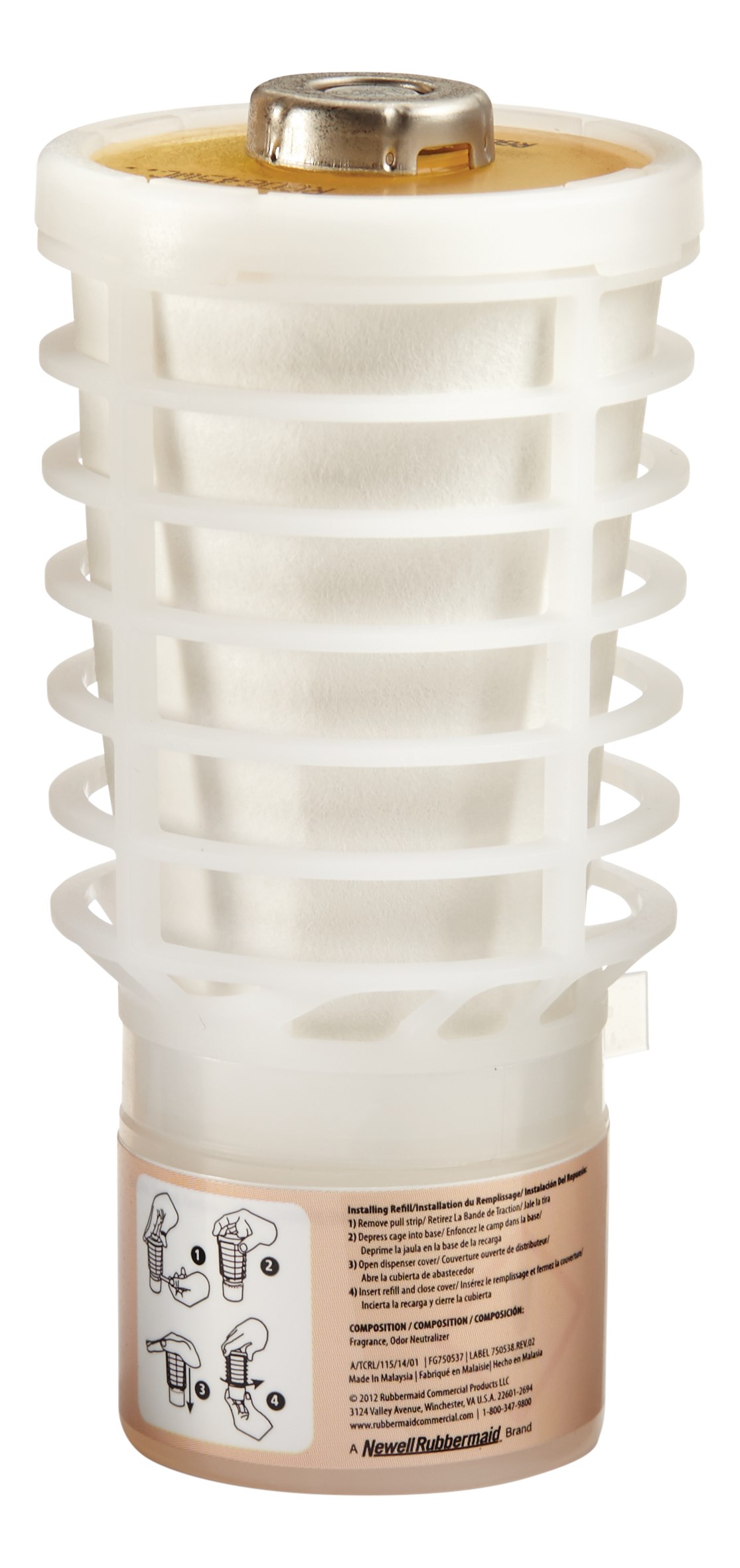 The Rubbermaid Commercial TCell™ odor control system utilizes passive fuel cell technology to deliver precise, timed fragrance for up to 90 days of consistent odor control.