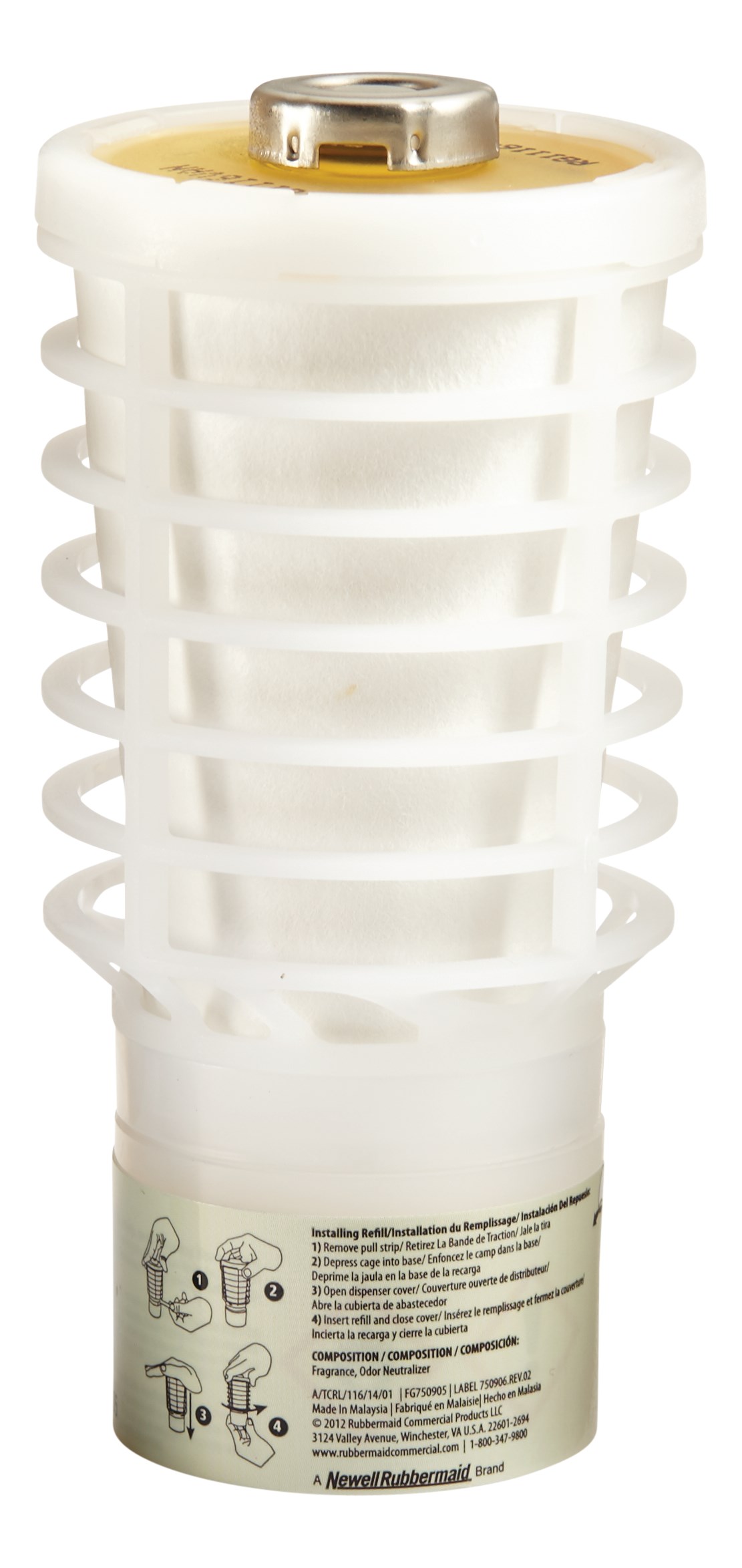 The Rubbermaid Commercial TCell™ odor control system utilizes passive fuel cell technology to deliver precise, timed fragrance for up to 90 days of consistent odor control.