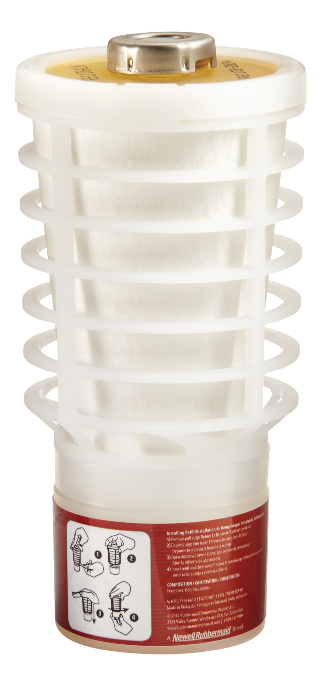 The Rubbermaid Commercial TCell™ odor control system utilizes passive fuel cell technology to deliver precise, timed fragrance for up to 90 days of consistent odor control.