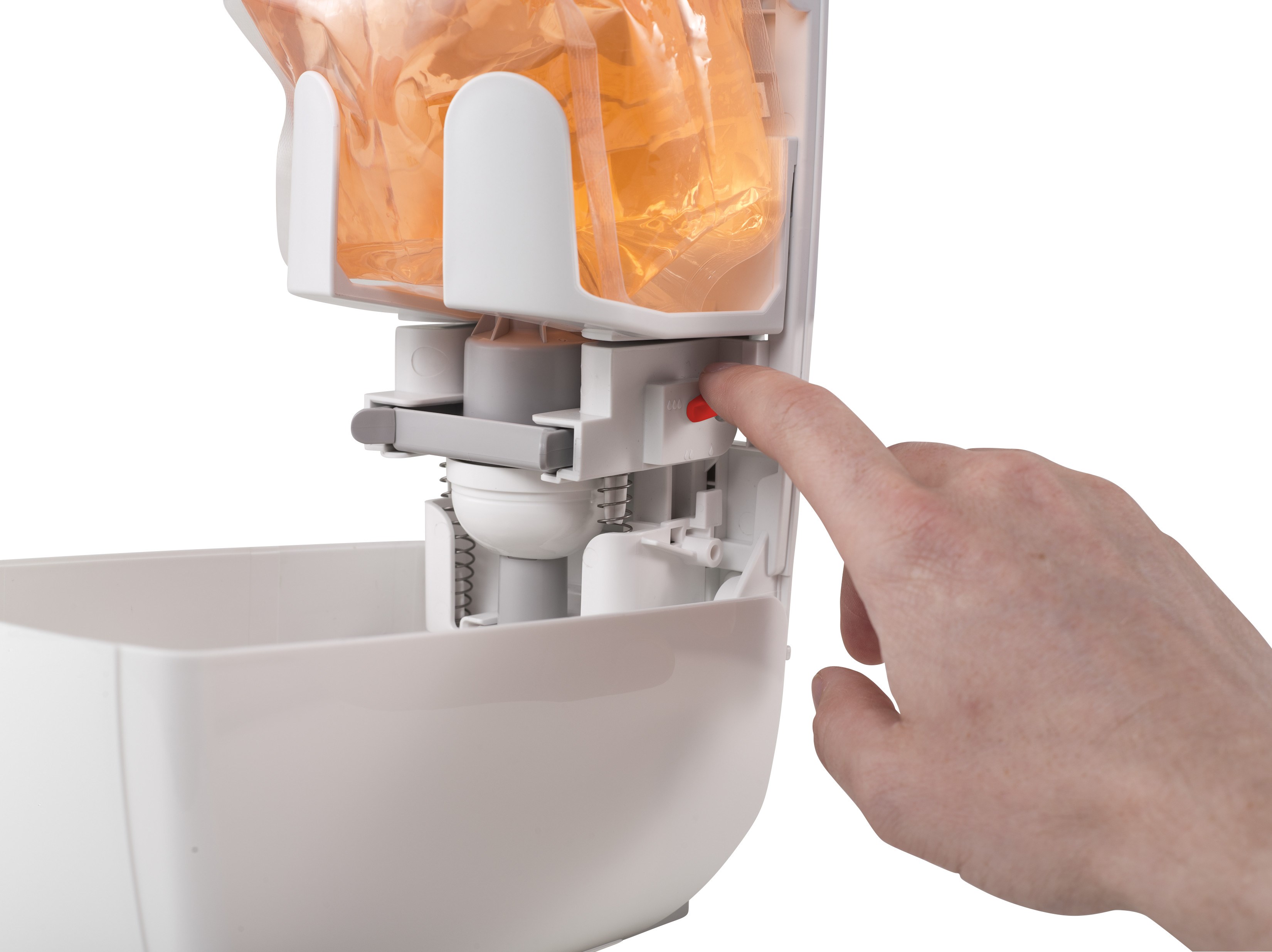 The FLex™ Dispenser is a manual wall-mounted system featuring a revolutionary design that increases your facility's efficiency by using two different soaps, liquid or foam, with the purchase of one single dispenser.